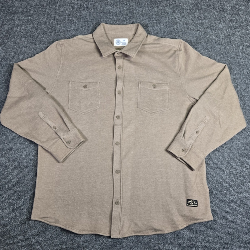 Hurley Men's XXL Shirt Walnut Tan Button Down Long Sleeve Cotton Textured NWT